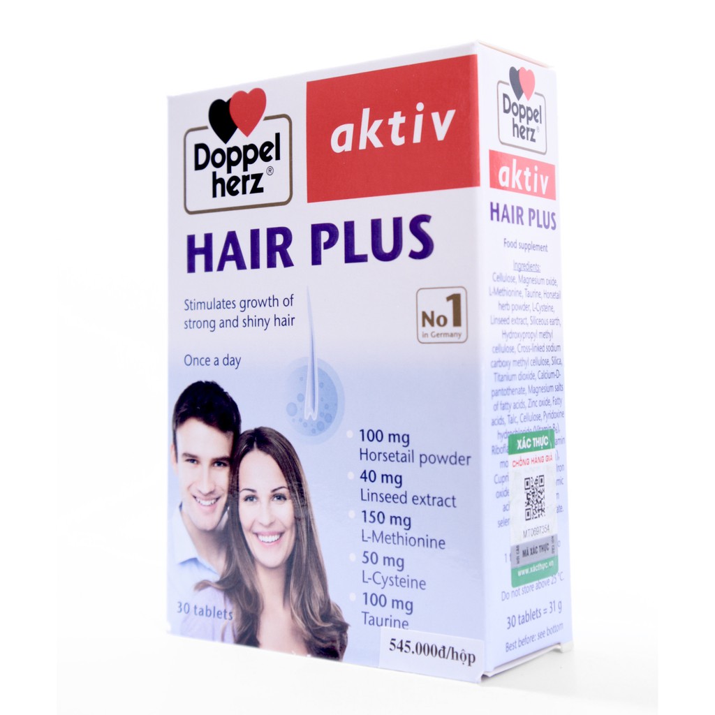 Viên uống Doppelherz Aktiv HAIR PLUS Thực phẩm chức năng kích thích MỌC TÓC, chăm sóc TÓC CHẮC, KHỎE, ĐẸP - 30 viên