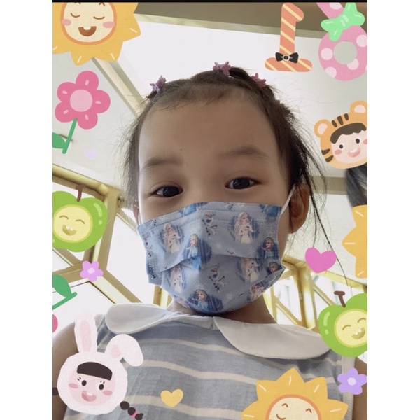 HỘP 50 CÁI Khẩu trang công chúa Elsa, Kitty, thỏ stella Lou cho bé gái