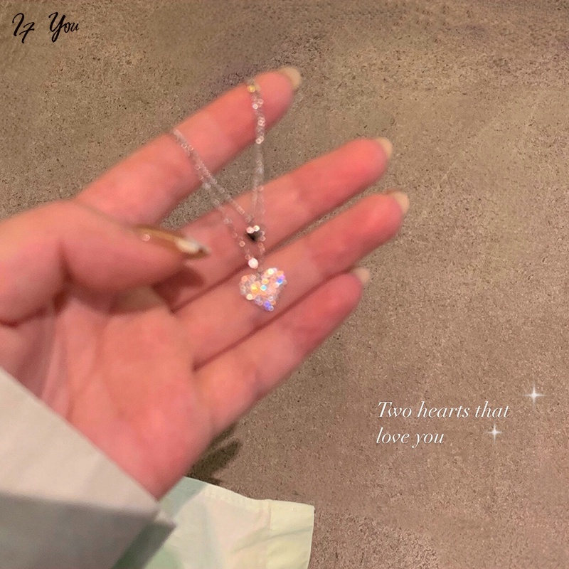 Vòng cổ choker AY mặt hai trái tim đính đá pha lê thời trang cho nữ