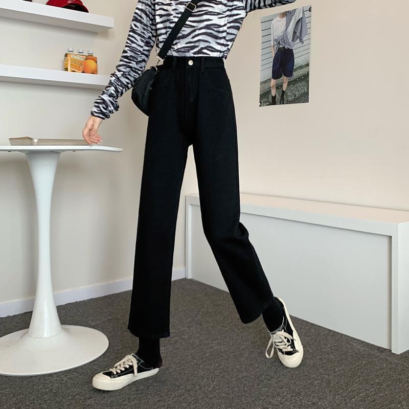 SUXI Quần jean lưng cao dáng rộng phong cách Hàn Quốc dành cho nữ