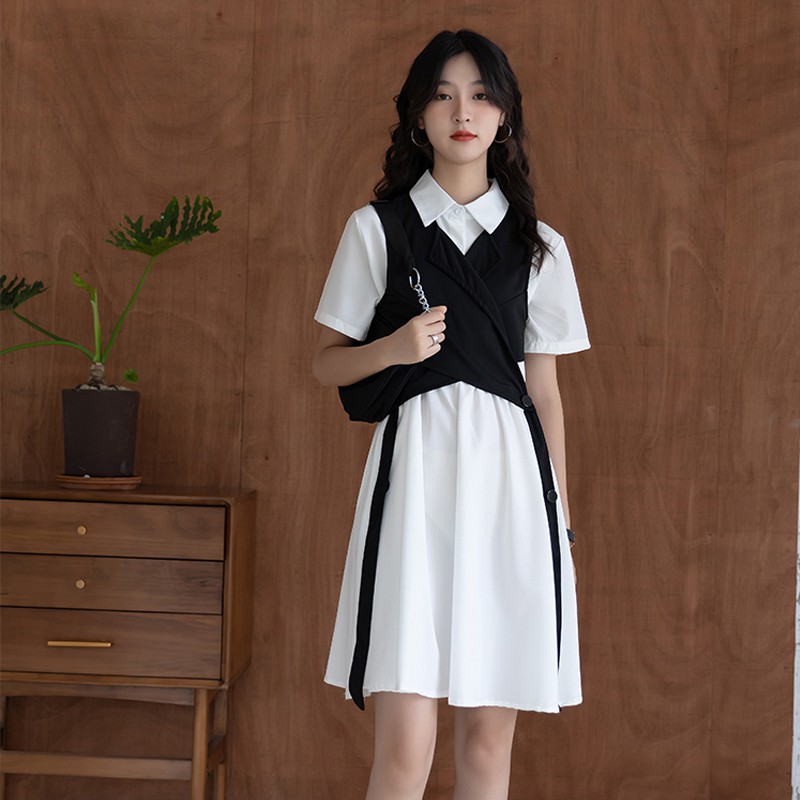 Xiaozhainv Áo Hai Dây màu Đen / Đầm Suông Tay Ngắn Màu Trắng Thời Trang Mùa Hè Cho Nữ | BigBuy360 - bigbuy360.vn