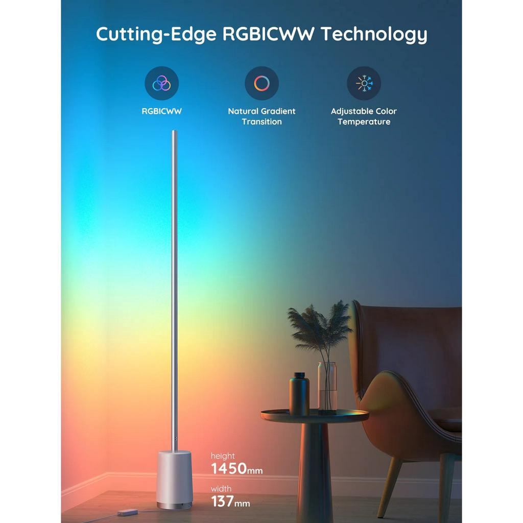 Đèn LED trang trí góc tường Govee Lyra RGBICWW Corner Floor Lamp H6072 | Thiết kế tối giản, tùy chỉnh thông minh