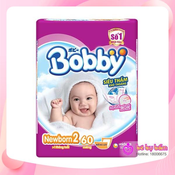 Tấm lót sơ sinh bobby newborn 2-60 miếng, tả lót mẫu mới tặng kèm 6 miếng tả quần size m, bobby cho bé dưới 1 tháng tuổi