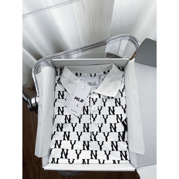 Váy polo nữ NY ngắn tay cổ sơ mi hot hít MLB năng động thể thao dáng xuông dễ mặc thoải mái xuất dư 2 màu đen trắng | BigBuy360 - bigbuy360.vn