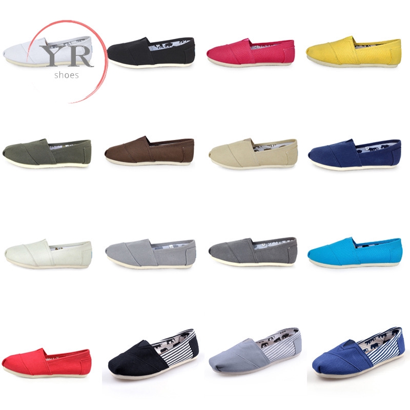 Giày vải canvas màu trơn đế bằng đơn giản thời trang Unisex toms shoes