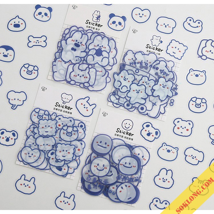 Bộ Sticker hình Thỏ Béo - Gấu dễ thương trang trí sổ, laptop, điện thoại, nhán dãn trang trí Tuệ Minh