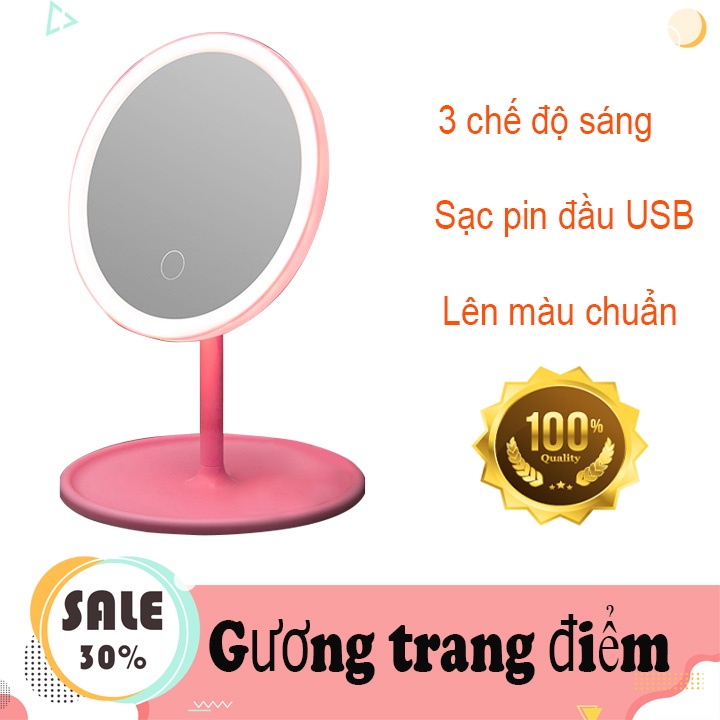 Gương trang điểm có đèn led cảm ứng 3 chế độ sáng
