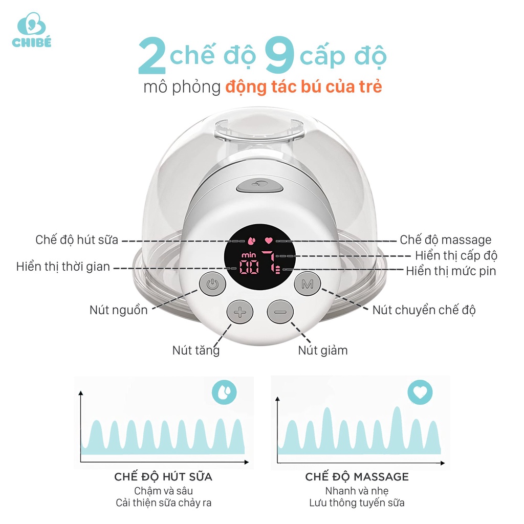 MÁY HÚT SỮA RẢNH TAY - MÁY HÚT SỮA KHÔNG DÂY CHIBÉ CB019 CHÍNH HÃNG BẢO HÀNH 12 tháng 1 đổi 1