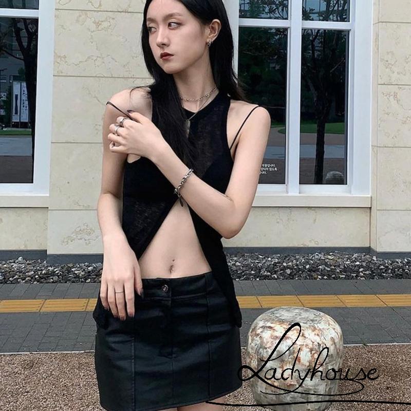 Áo Thun Lưới Không Tay Cổ Tròn Màu Trơn Thời Trang Dành Cho Nữ