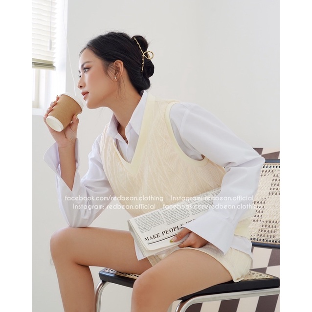 Set áo gilet len và quần short len - Lana - RED BEAN
