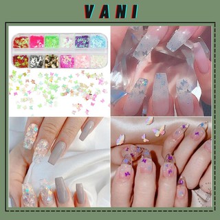 Hộp Kim Tuyến, Sticker Nail Hình Bướm Đắp Ẩn Móng Tay 12 Màu Phụ Kiện Nail - Vani Store [KIRA0056]