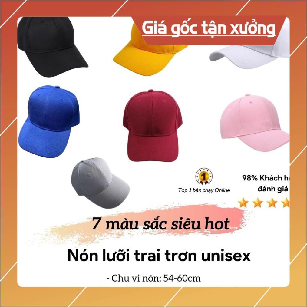Mũ lưỡi trai trơn unisex nhiều màu sắc thời trang, form chuẩn, nón kết dành cho nam và nữ, dáng Hàn Quốc hot trend
