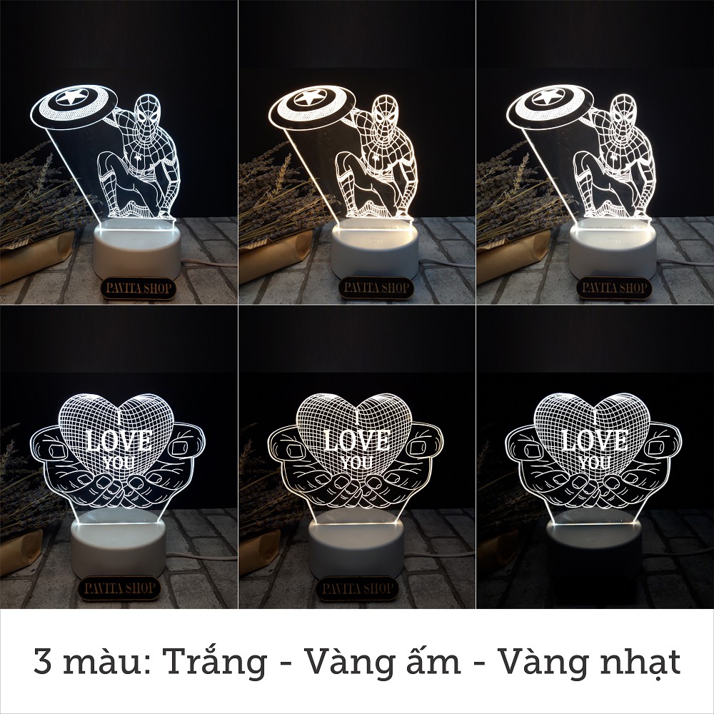 Đèn ngủ 3d PAVITA trang trí phòng, quà tặng ý nghĩa cho bạn gái, bạn trai, cho bé