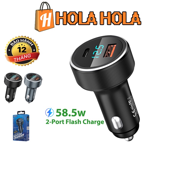 Cóc sạc nhanh xe hơi Remax RCC215 chuẩn PD và QC3.0 max 58.5W (1 cổng USB và 1 cổng Type C)