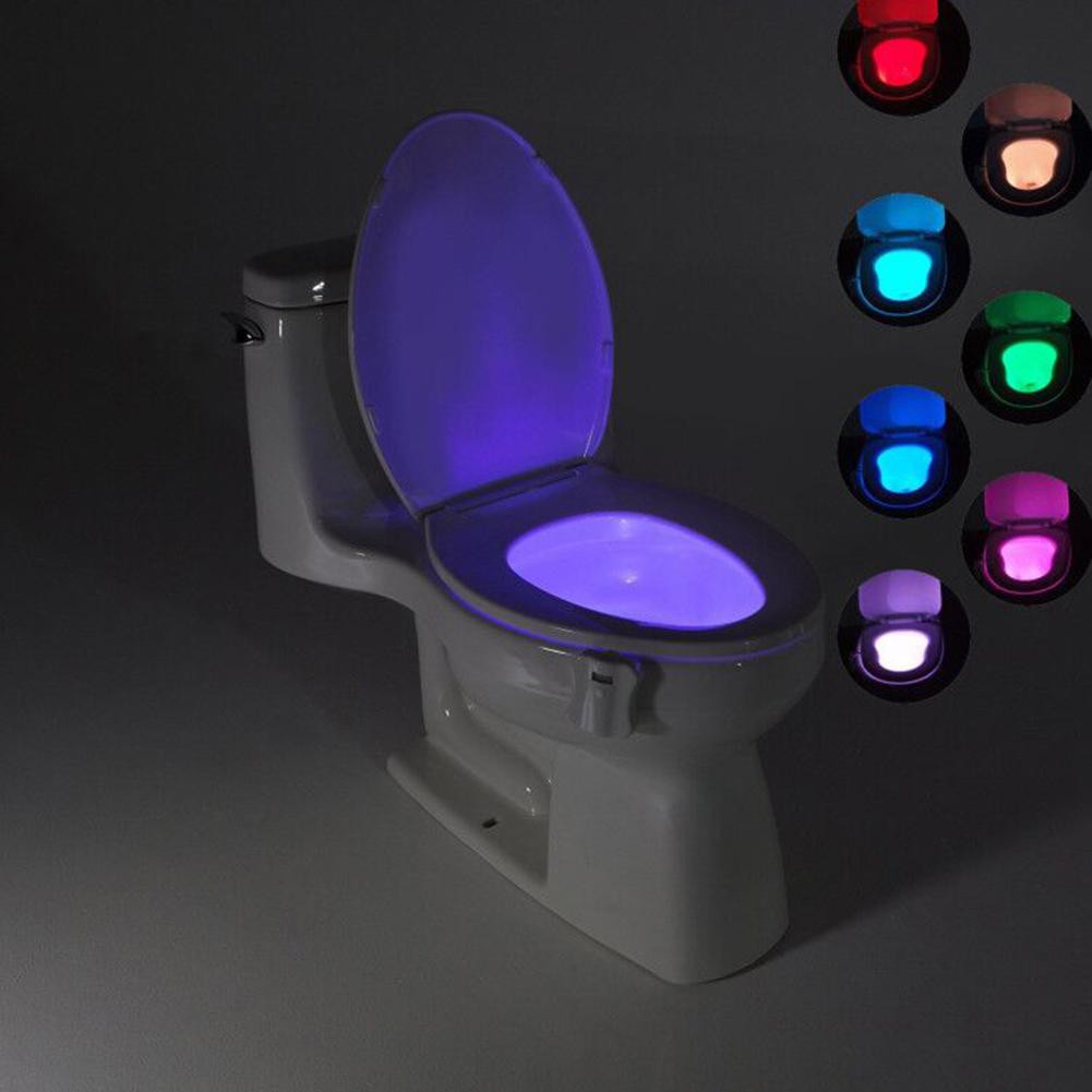 Đèn LED cảm biến nhà vệ sinh ánh sáng ban đêm 8 màu thay đổi sáng tạo