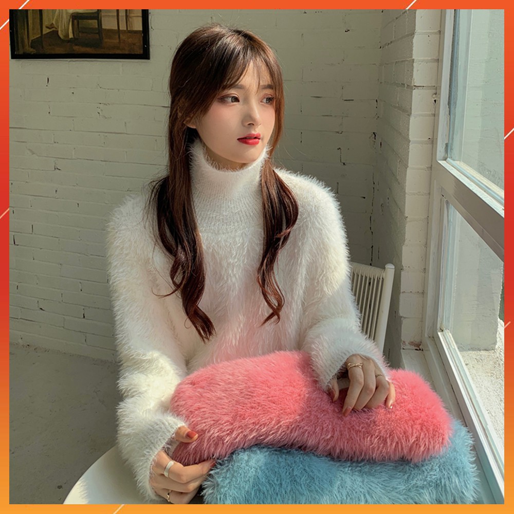 Áo nữ len lông cổ lọ Ulzzang thu đông [Hàng chuẩn đẹp + Video, Ảnh thật]