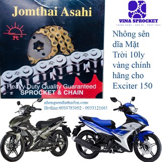 Nhông Sên Dĩa Mặt Trời Cho Exciter 150 Màu Vàng( Jomthai Asahi) Có Mã Kiểm Tra Chính Hãng