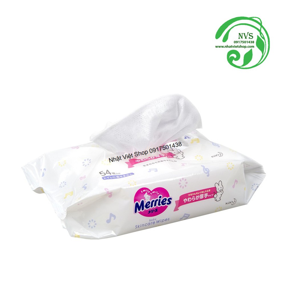 Combo 3 Gói Khăn Giấy Ướt Merries Baby Skincare Wipes (54 miếng/gói x 3)