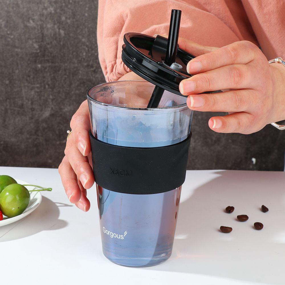 KUNHEV Bình Nước Thủy Tinh Trong Suốt Có Ống Hút Tiện Dụng Cho Bé