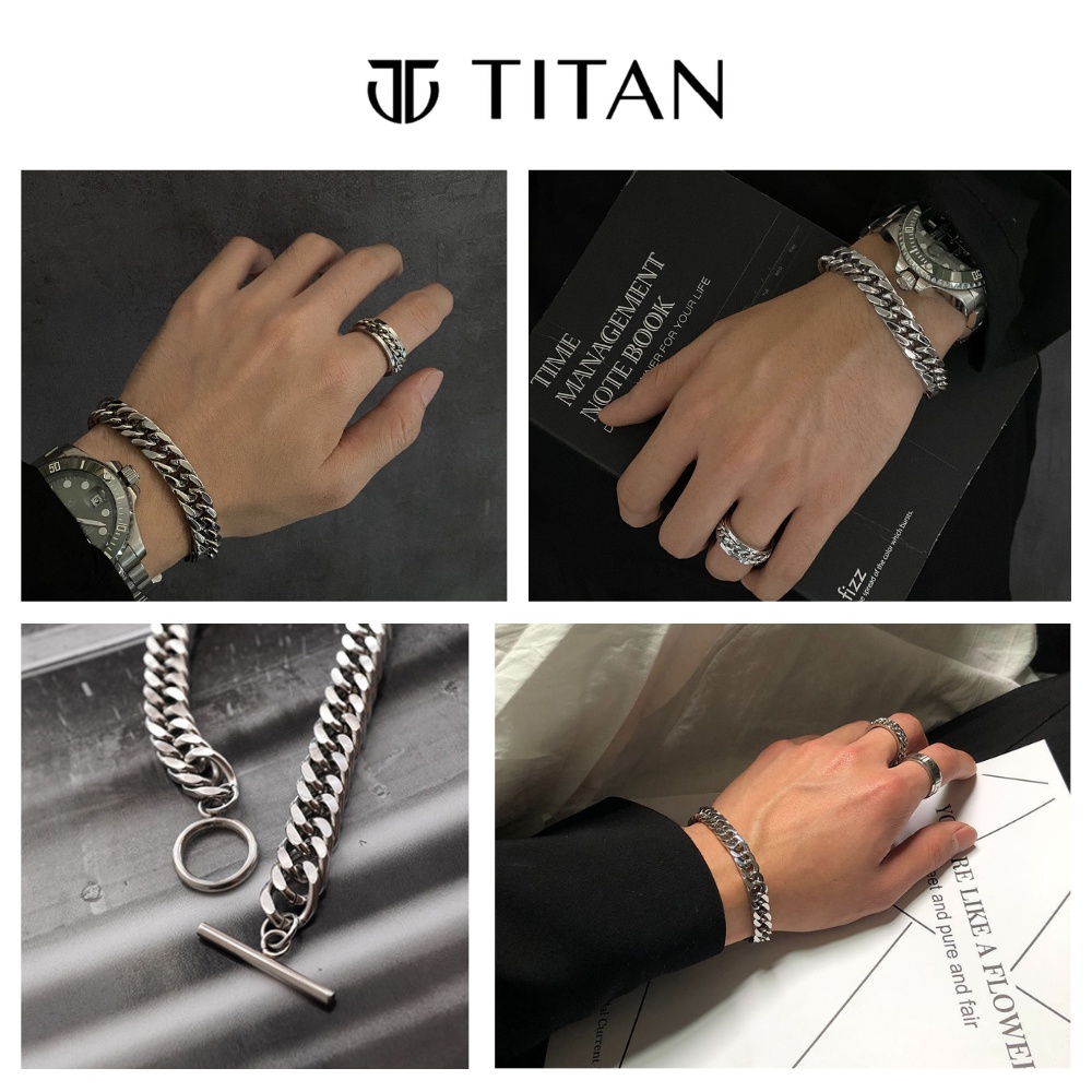 Lắc tay nam nữ unisex chốt khóa cài, vòng tay cuban bracelet sợi xích cá tính chắc chắn, màu bạc đẹp không gỉ TITAN Shop