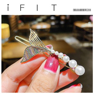 Korean Style iFIT Fishtail Hairpin Diamond Pearl Hair Clip