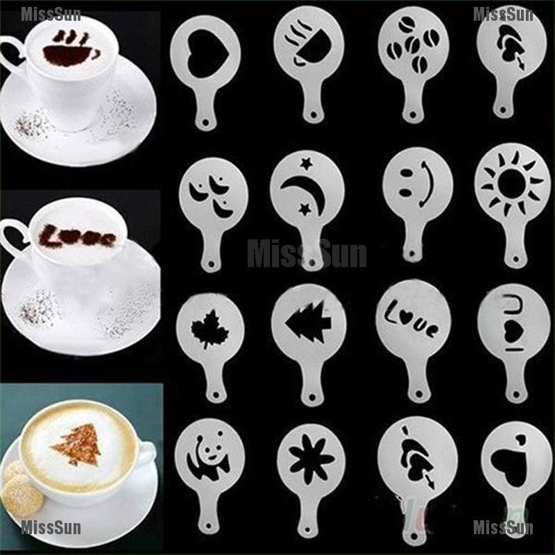 (Hàng Mới Về) Set 16 Khuôn Tạo Hình Trang Trí Cà Phê Tiện Dụng