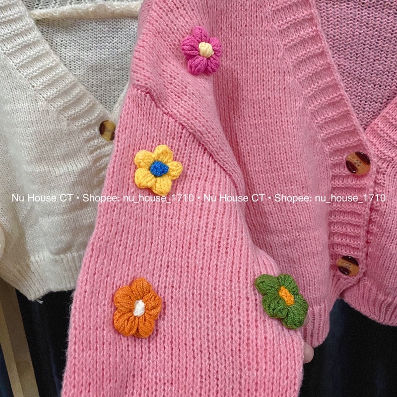 Áo khoác cardigan len thêu hoa nổi nữ kèm clip và ảnh thật chính chủ Nu House