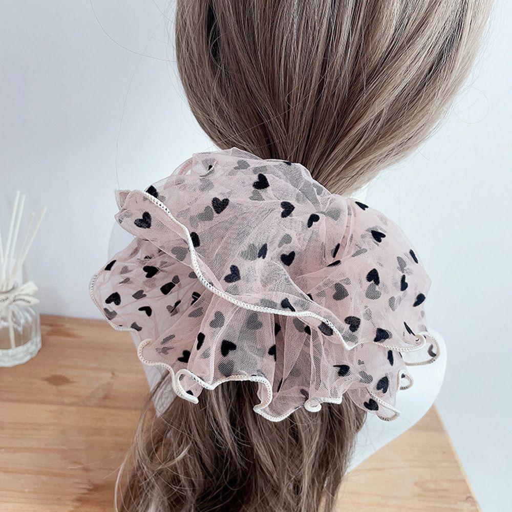 Dây Buộc Tóc Vải Lưới Co Giãn Họa Tiết Chấm Bi / Trái Tim Dễ Thương Cho Bạn Gái