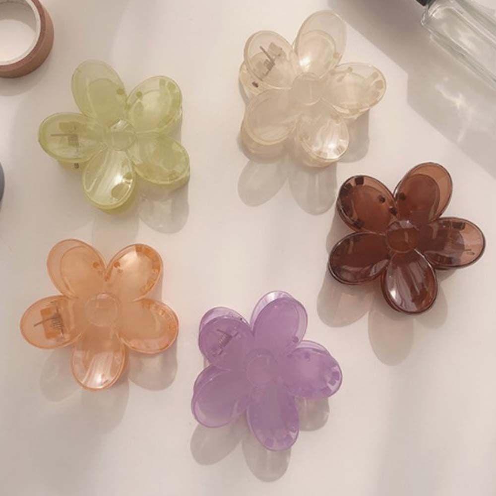 QQMALL Kẹp Tóc Càng Cua Bằng Acrylic Trong Suốt Hình Hoa Màu Tím / Xanh Lá Ngọt Ngào Cho Nữ