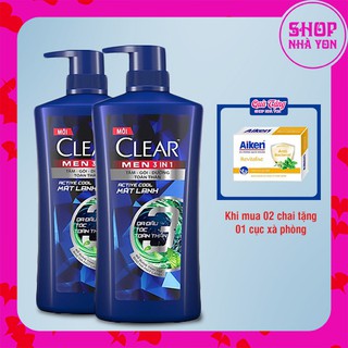 Clear Men Dầu Tắm Gội  Đầu 3 Trong 1 Tinh Thể Bạc Hà Mát Lạnh - Active Cool 630G [Kèm quà tặng]
