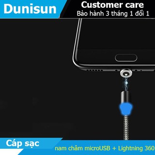 Cáp sạc từ hít nam châm 2 đầu Android và iPhone 360 độ dây dù,có LED