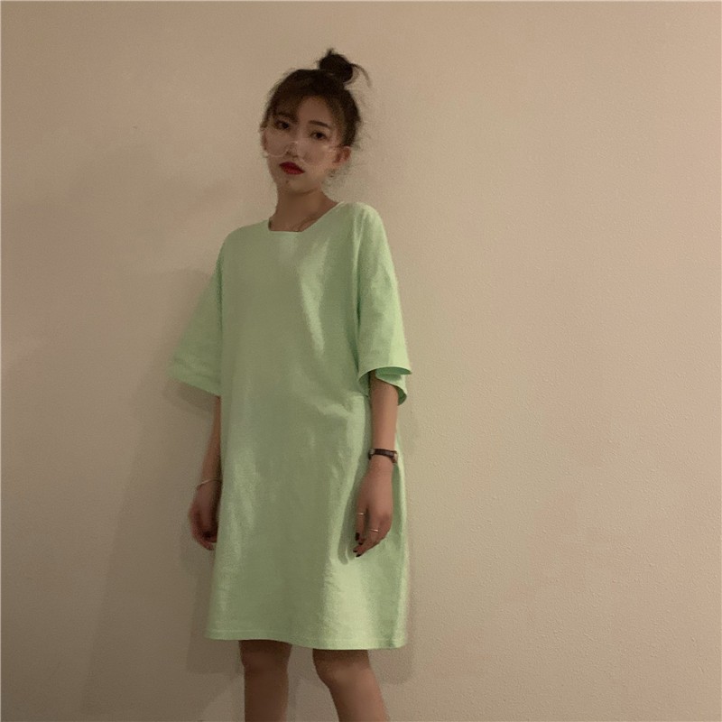 HN0216_Đầm thun trơn dáng dài basic