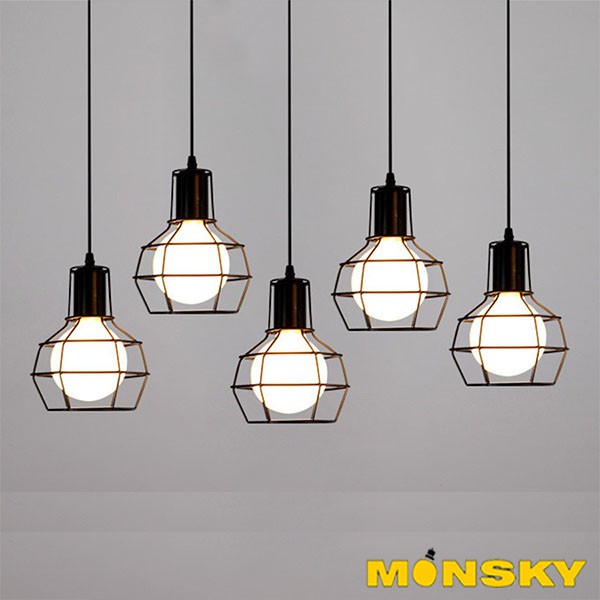 Đèn thả MONSKY rọ sắt trang trí cao cấp sợ tĩnh điện dùng bóng LED chuyên dụng