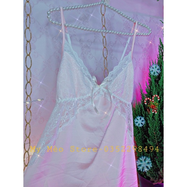 Đầm lụa hồng phối ren | BigBuy360 - bigbuy360.vn