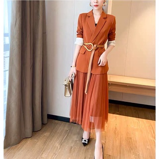 Set áo Vest dự tiệc chân váy lưới phong cách hoàng gia