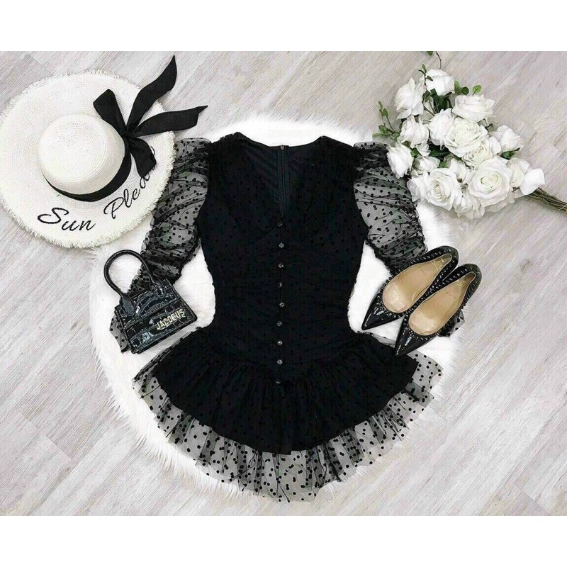 Jumsuit bi tay dài phồng 2 màu đen nu cao cấp chất đẹp loại 1