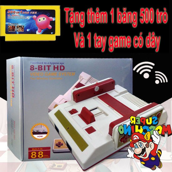 Máy Chơi Game 4 Nút 8-Bit, Tay Cầm không dây, cổng HDMI 4K, Tặng kèm băng 500 game + 1 TAY GAME CÓ DÂY