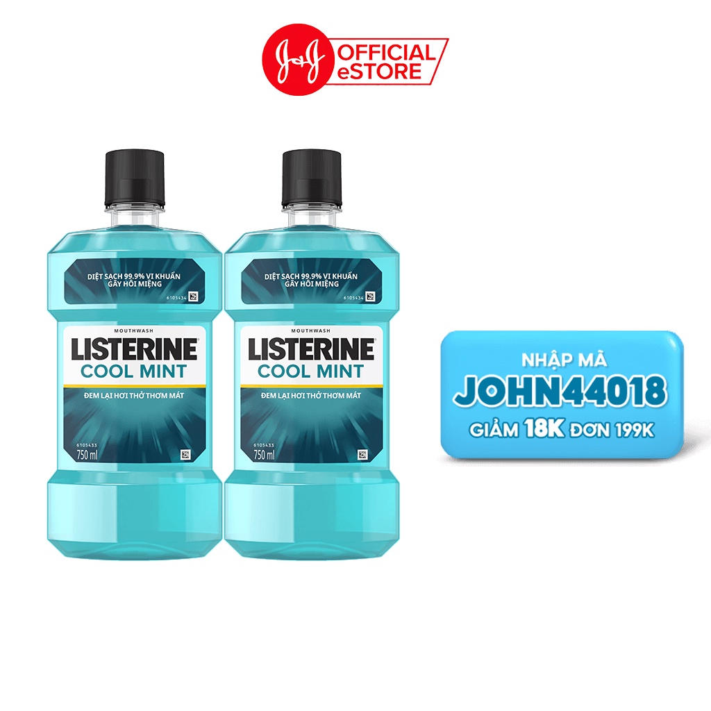 Bộ 2 chai nước súc miệng diệt khuẩn giữ hơi thở thơm mát Listerine Cool Mint 750ml/chai - 100945524