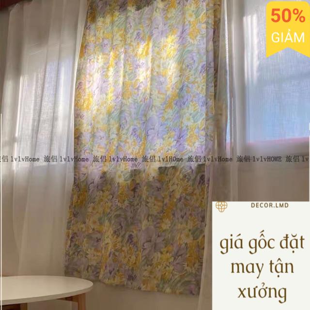 Rèm hoa lớn Hàn Quốc phong cách cổ điển vintage chống nắng cao cấp, màn vải treo tường trang trí decor phòng ngủ