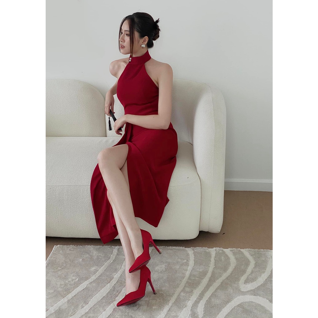 Đầm cổ yếm vạt chéo hở lưng thiết kế đi tiệc sang trọng - Bella