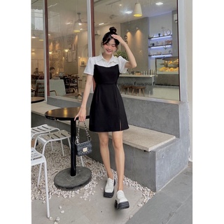 ĐẦM XOÈ PHỐI CỔ SƠ MI TRẮNG
