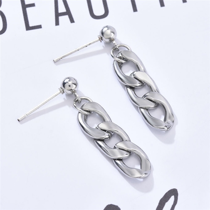 Khuyên tai thiết kế chuỗi xích dài phong cách đường phố đơn giản thời trang