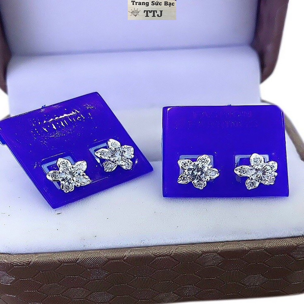 Bông tai bạc - Đính đá 4 ly nhỏ nhắn hình hoa mai - Bạc 925 cao cấp - TTJ- B001555