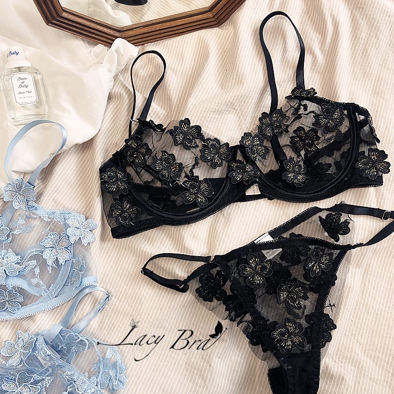 Bộ Đồ Lót Voan Mỏng Thêu Hoa Nổi Không Đệm Có Gọng Nâng Siêu Sexy Lacy Bra - B25 | BigBuy360 - bigbuy360.vn