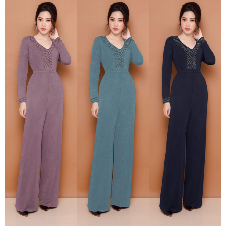 Jumpsuit nữ Dài Ống Suông Cổ Tim Đính Hột J959