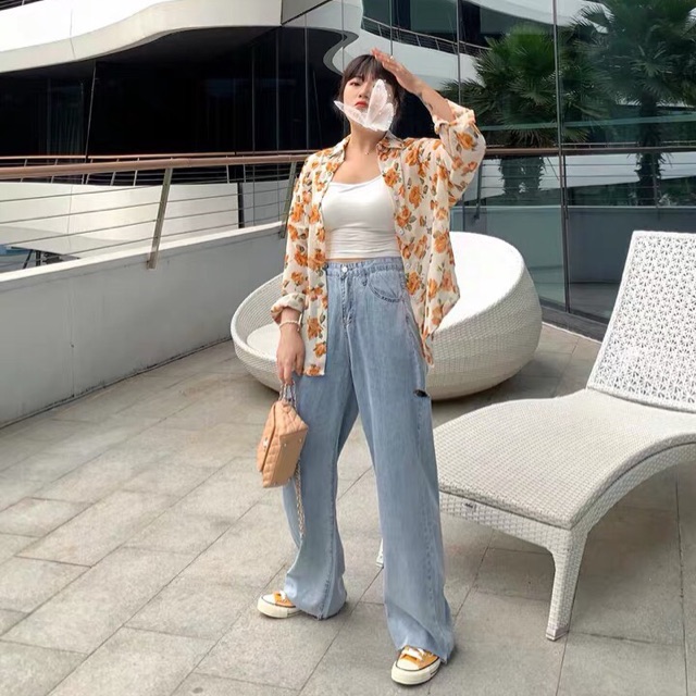[Size 30-35] Quần Suông Phom Chuẩn Dài 105cm Rách 1 Hông TUA LAI / ỐNG RỘNG / Lưng Cao Siêu Tôn Dáng