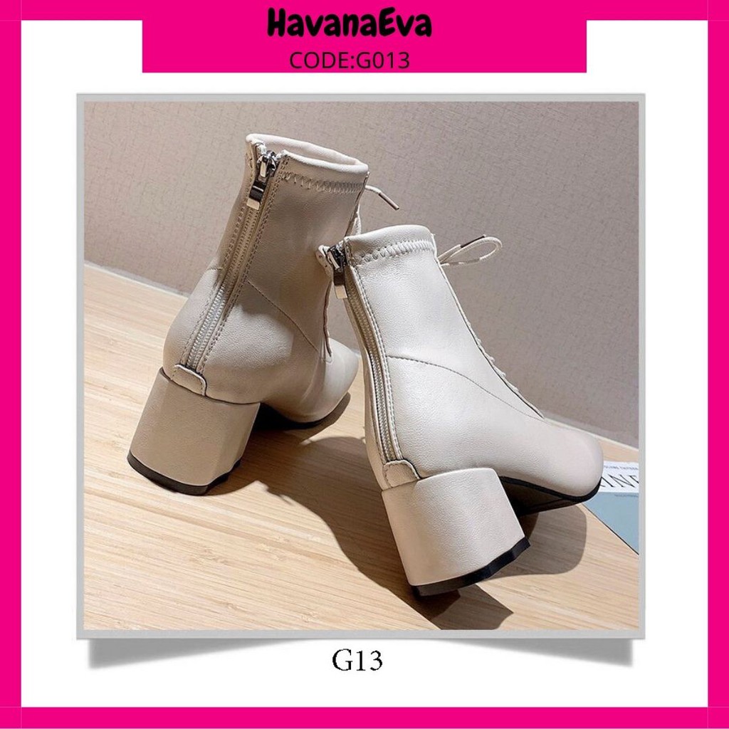 Bốt (boot) da mũi vuông cao gót, cổ ngắn mẫu mới nhất G13 | BigBuy360 - bigbuy360.vn