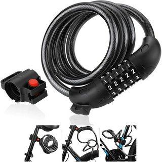 Bike Lock with Mounting Bracket, 4ft Length, 0.5in Diameter, 5 Digit Resettable Combination Cable Chain Lock