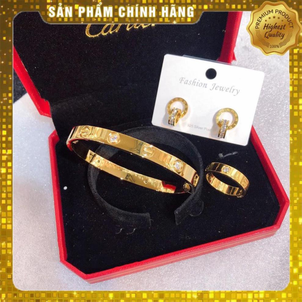 Vòng Tay CATIER Đính Đá Có Dập Logo Bên Trong - Loại Khoá Vít - Full Set Lắc Tay, Nhẫn, Bông Tai Cartier