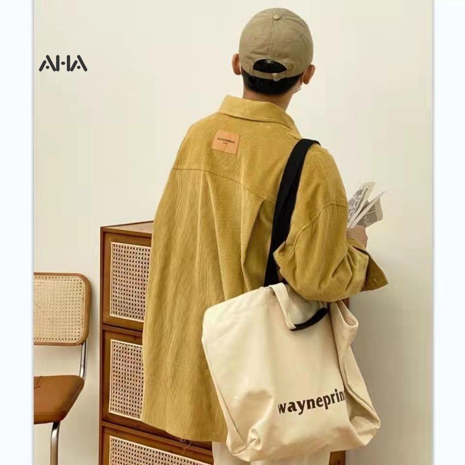 Túi xách AHA official canvas cỡ lớn phong cách retro Nhật Bản thời trang
